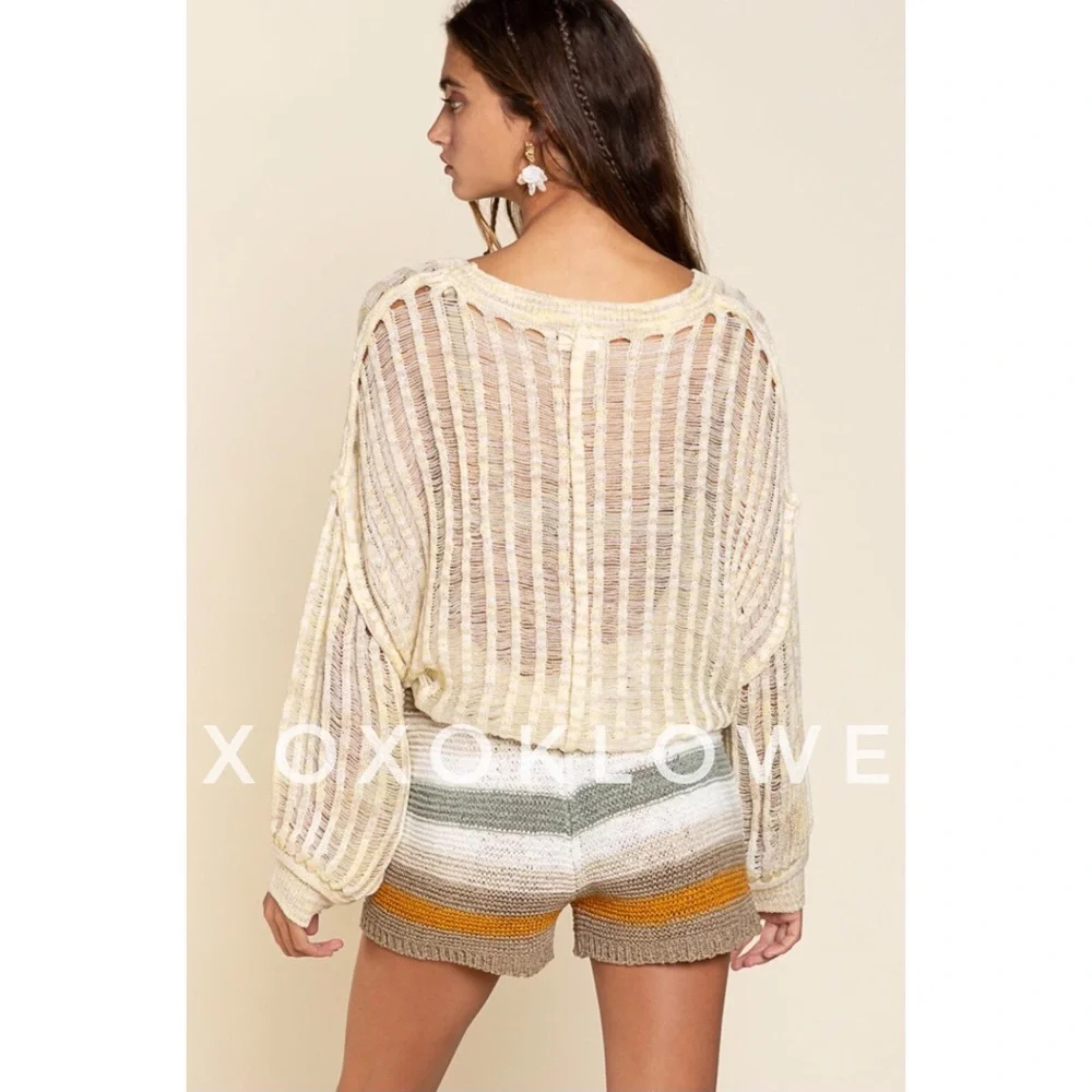 POL Olive Multi Striped Knit Shorts